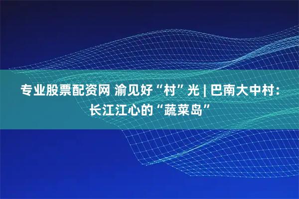 专业股票配资网 渝见好“村”光 | 巴南大中村：长江江心的“蔬菜岛”